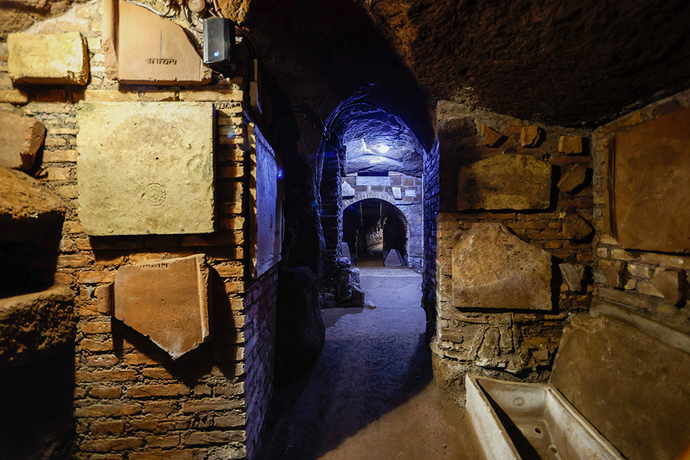 A corridor in the Catacombs of St. Sebastian in Rome is seen Oct. 12, 2023. (CNS/Lola Gomez)