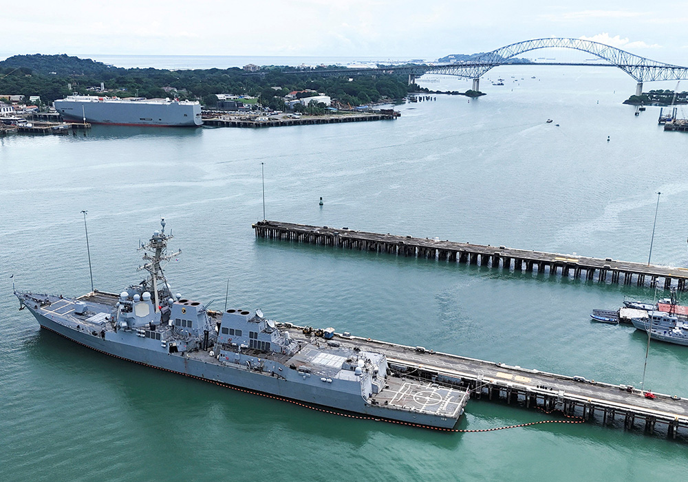 Navy guided missile destroyer USS Stockdale DDG-106 docks at the Frigate Captain Noel Antonio Rodriguez Justavino Naval Base near the entrance to the Panama Canal, in Panama City, Sept. 21, 2025. The United States struck another small boat accused of carrying drugs in the waters off Venezuela, killing six people, President Donald Trump said Oct. 15. (OSV News/Reuters/Enea Lebrun)