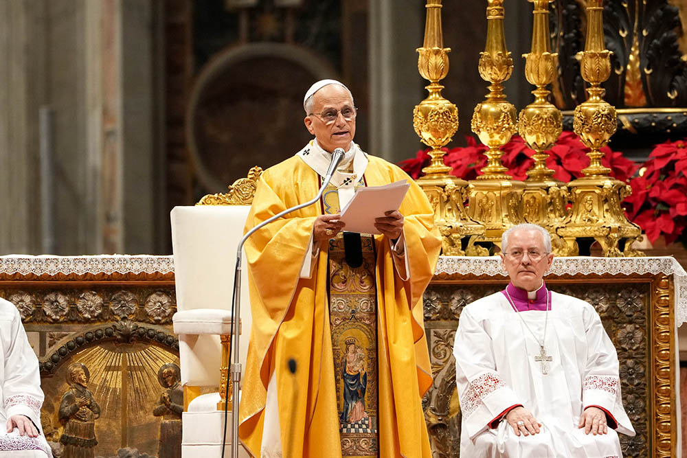 Pope Leo XIV gives his homily during Christmas Mass in St. Peter's Basilica at the Vatican Dec. 24, 2025. (CNS/Lola Gomez)