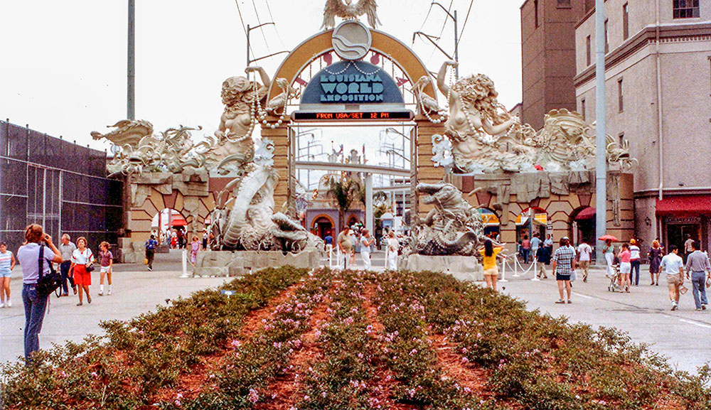The main entrance to the Louisiana World Exposition in 1984. Brendan Higgins, a former student at Jesuit College Preparatory School of Dallas, alleges abuse by a Jesuit priest who took him to that world's fair. (Flickr/Carey Akin)