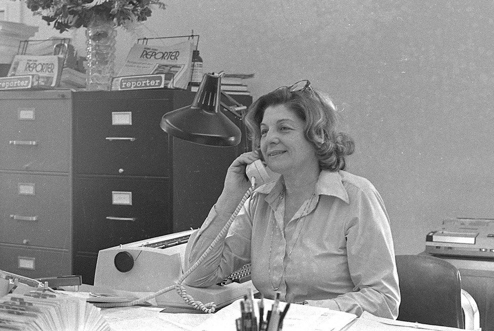 Jean Blake is pictured in a 1977 photo at the National Catholic Reporter offices in Kansas City, Missouri. (NCR photo/Bill Kenkelen)