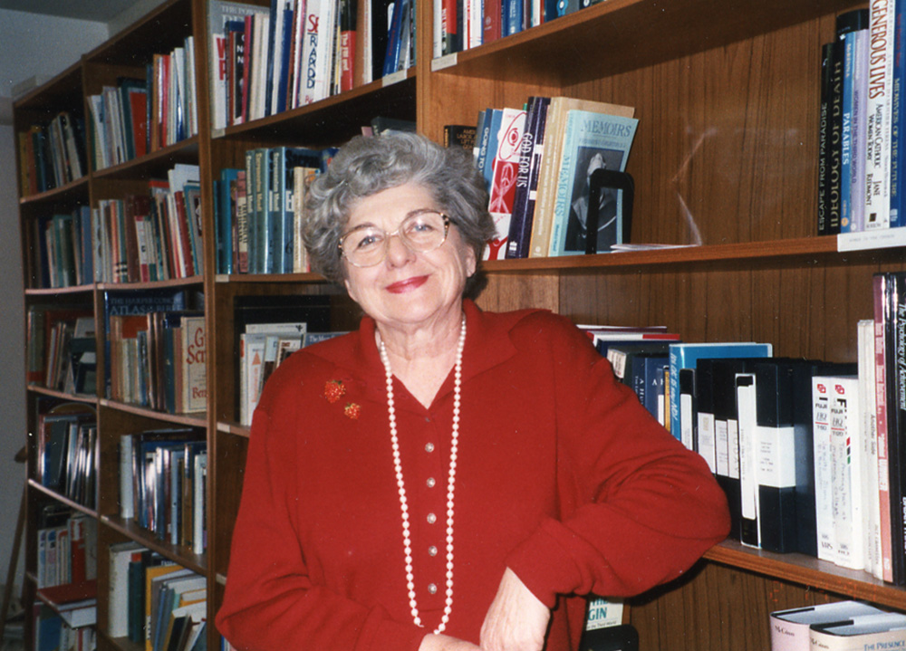 An undated photo of Jean Blake at the National Catholic Reporter offices in Kansas City, Missouri (NCR photo)