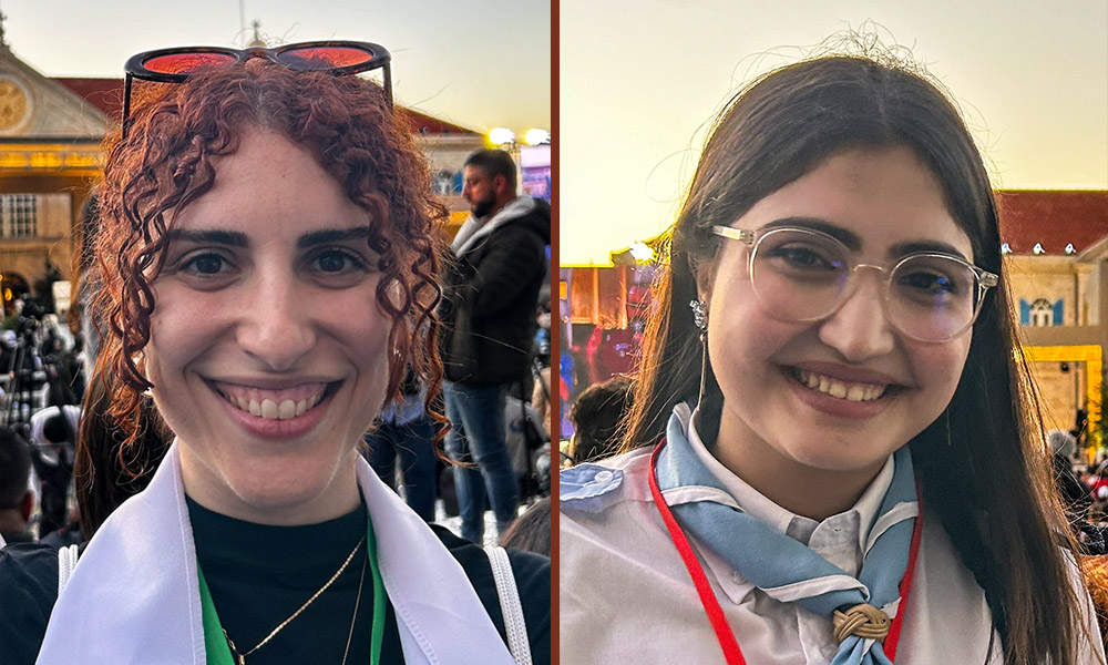 Margaritta Hayek, left, and Rebecca Lichaa at the papal event in Bkerki, Lebanon, Dec. 1, 2025 (NCR photos/Justin McLellan)