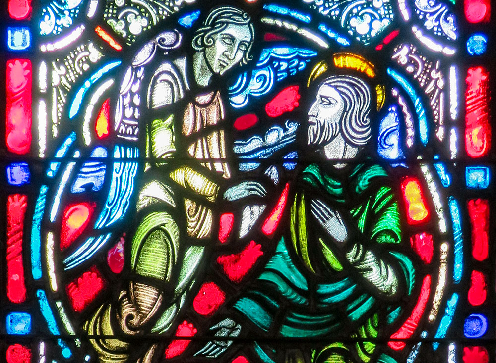 An angel appears to St. Joseph in a dream, depicted in stained glass at St. Mary's Catholic Church in Rome, Georgia. (Wikimedia Commons/Nheyob)