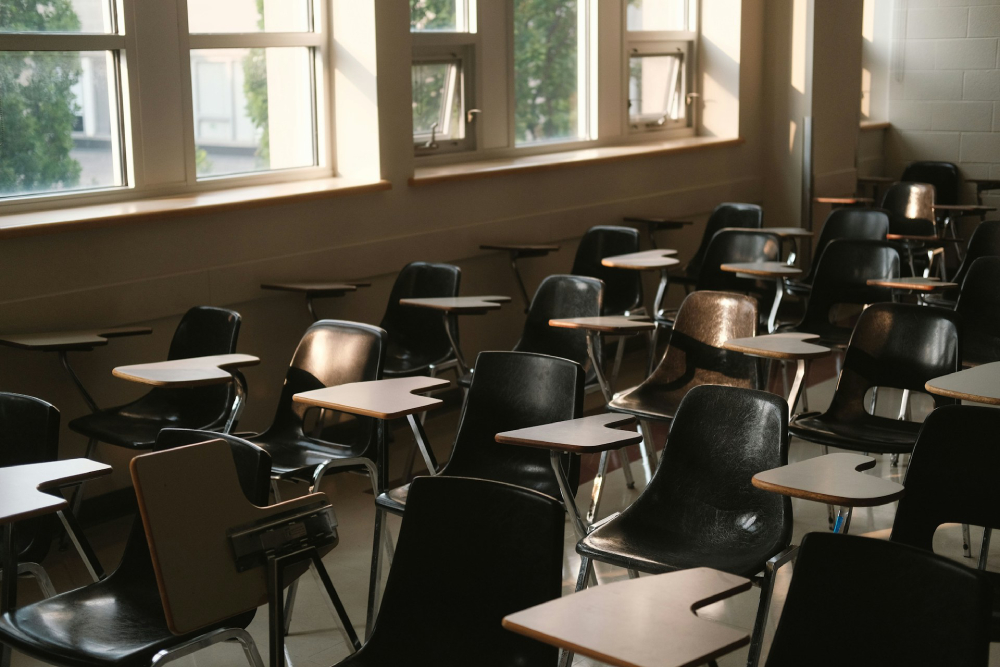 An empty college classroom
