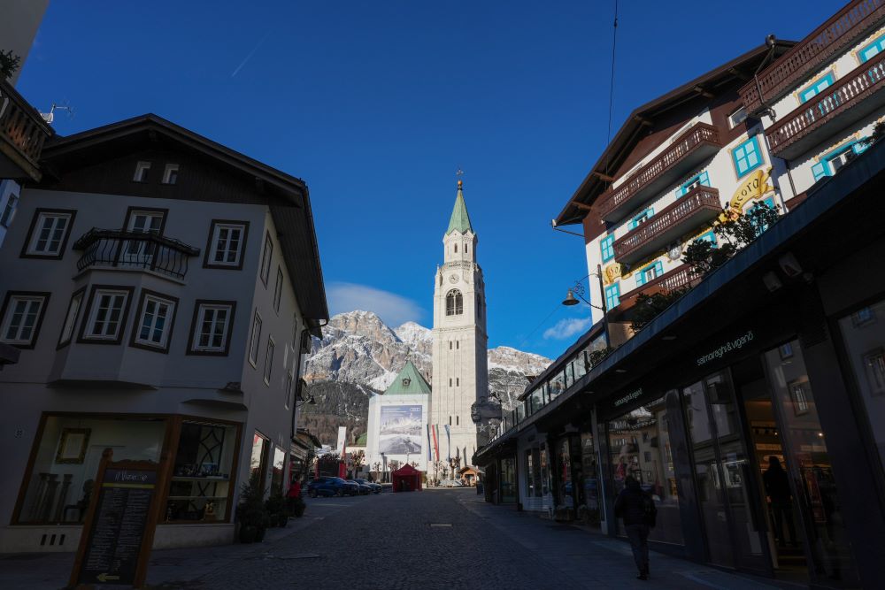 The church of the Madonna of the Defense is seen in Cortina d'Ampezzo, venue for the alpine ski discipline at the Milan Cortina 2026 Winter Olympics, Italy, Jan. 16. The Games will run Feb. 6-22.  (AP/Giovanni Auletta, file)