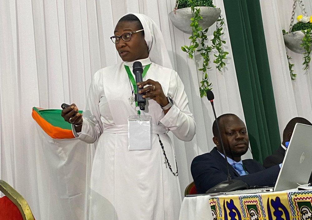 Sr. Grace Akunna John-Emezi of the Congregation of the Handmaids of the Holy Child Jesus presents Aug. 9, 2025, in Abidjan, Ivory Coast, during the third Pan-African Catholic Jubilee Congress on Theology, Society and Pastoral Life organized by the Pan-African Catholic Theology and Pastoral Network, or PACTPAN. (Courtesy of Grace Akunna John-Emezi)