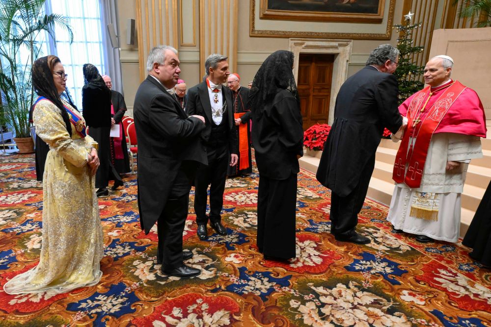 Pope Leo XIV meets with members of the diplomatic corps accredited to the Vatican at the Apostolic Palace at the Vatican Jan. 9, 2026. (CNS/Vatican Media)