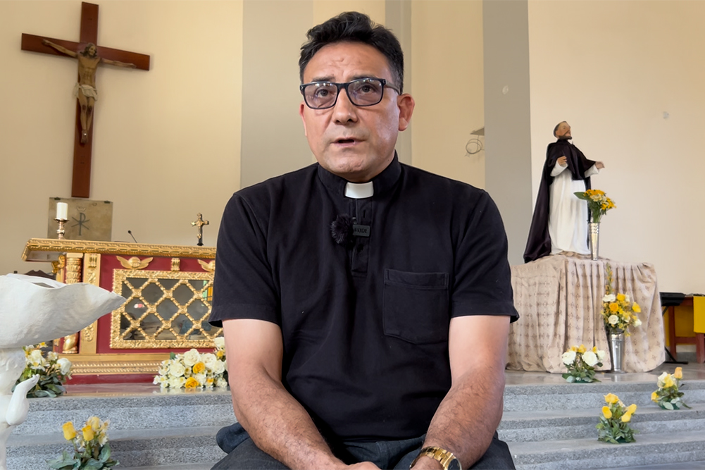 Fr. Melchor Pérez Cabrera speaks during an interview with NCR at the Church of Santo Domingo in Olmos, Peru, outside of Chiclayo, Aug. 9, 2025. (NCR photo/Justin McLellan)