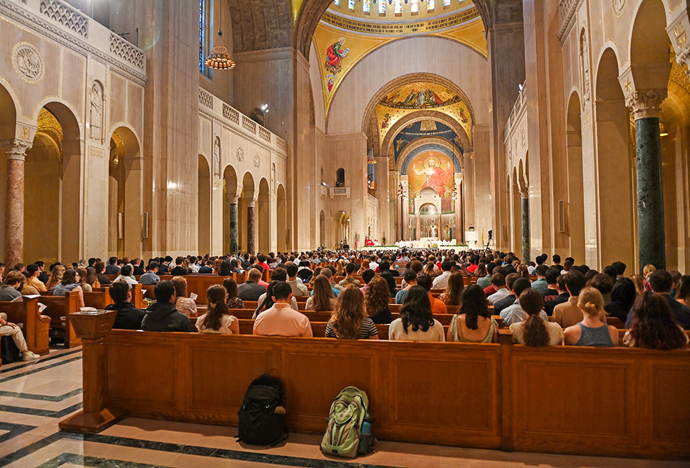 Thousands of students from the Catholic University of America attended the Sept. 1, 2022, Mass of the Holy Spirit at the Basilica of the National Shrine of the Immaculate Conception in Washington, opening the academic year for the school. (CNS/Courtesy of the Catholic University of America/Patrick G. Ryan)