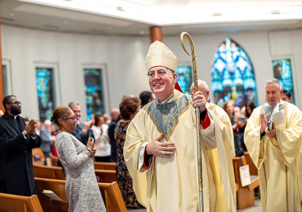 Bishop Mark O'Connell smiles following his installation Mass as the 11th bishop of Albany, New York, at St. Edward the Confessor Church in Clifton Park Dec. 5, 2025. (OSV News/Courtesy of The Evangelist/Patrick Dodson)