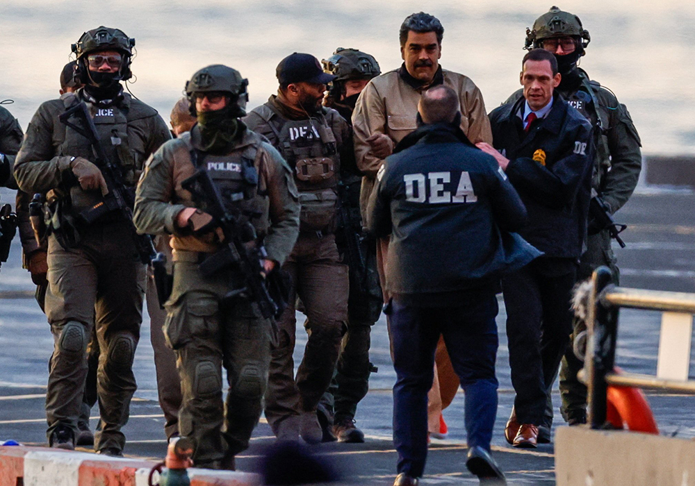 Captured Venezuelan President Nicolás Maduro arrives at the Downtown Manhattan Heliport in New York City Jan. 5, 2026, as he heads towards the Daniel Patrick Moynihan United States Courthouse for an initial appearance to face U.S. federal charges including narco-terrorism, conspiracy, drug trafficking, money laundering and others. (OSV News/Reuters/Eduardo Munoz)