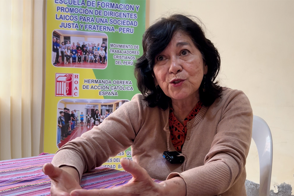 Yolanda Díaz, a grassroots Catholic activist, speaks during an interview with NCR at the offices of the diocese in central Chiclayo, Peru, Aug. 8, 2025. (NCR photo/Justin McLellan)