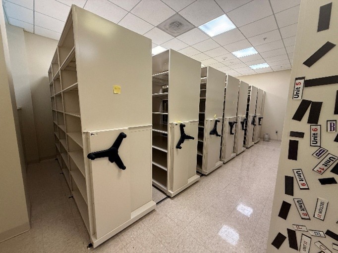 New movable shelves in the archives of the Dominican Sisters of Peace will allow a much more efficient storage of records. (Courtesy of the Dominican Sisters of Peace)