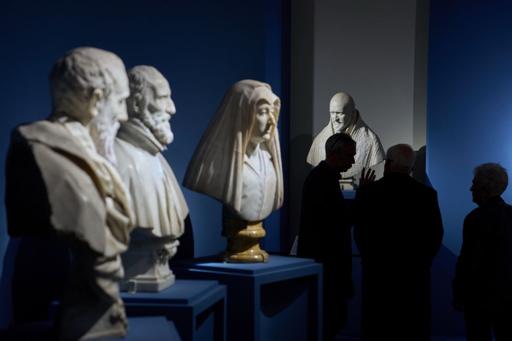 Journalists attend the press preview of the exhibition "Bernini and the Barberini" at Palazzo Barberini in Rome on Feb. 11. (AP/Domenico Stinellis)