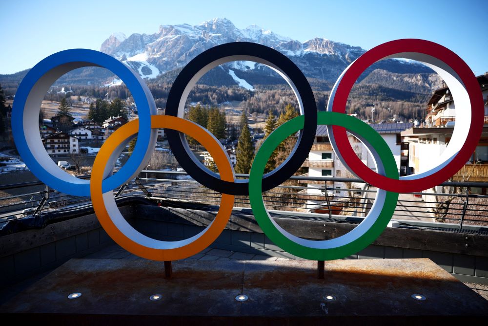 The Olympic rings are seen in Cortina d'Ampezzo, Italy, Jan. 21, ahead of the Milan Cortina 2026 Winter Olympics. The Games started Feb. 6 and run through Feb. 22. (OSV News/Reuters/Guglielmo Mangiapane)