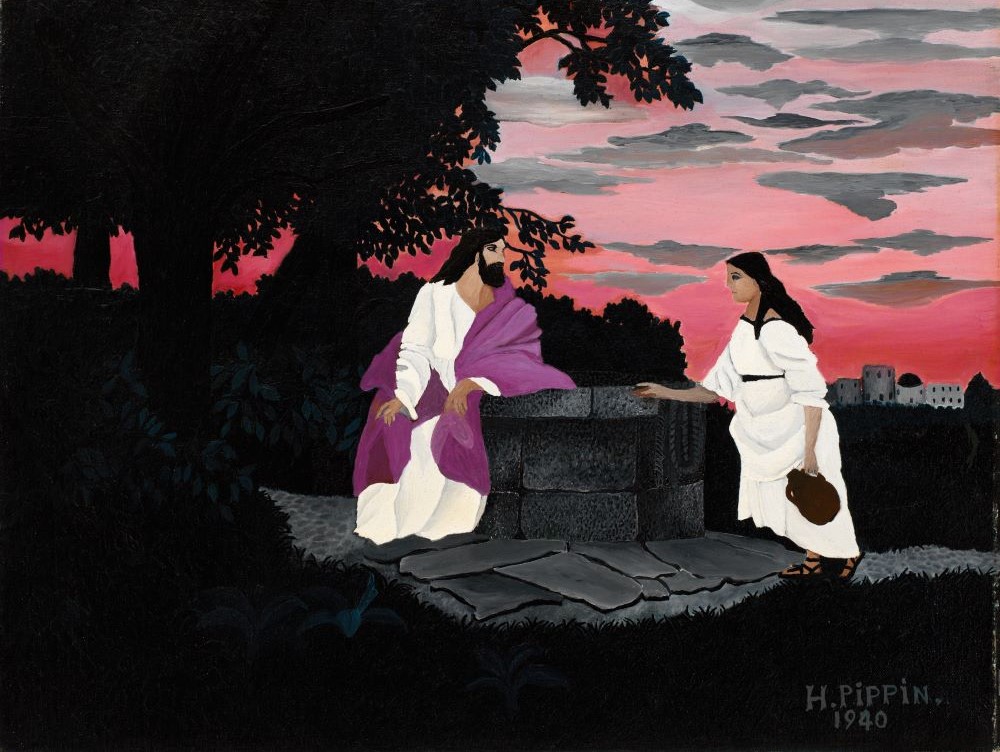 "Christ and the Woman of Samaria" (1940) by Horace Pippin (Artvee)