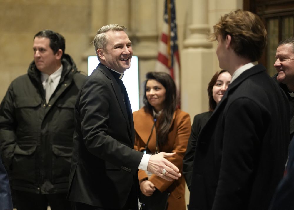 Archbishop-designate Ronald Hicks greets people as he arrives for a news conference at St. Patrick's Cathedral in New York City Feb. 5, a day before he was to be formally installed as the archbishop of the Archdiocese of New York. (OSV News/Gregory A. Shemitz)