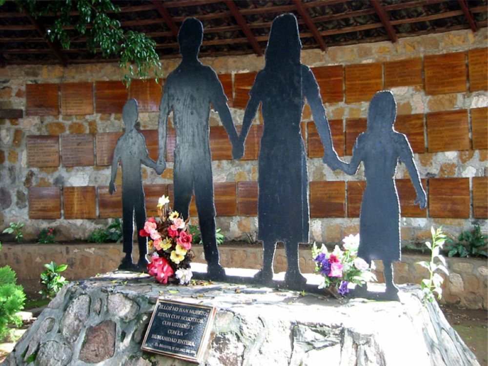A memorial marks the 1981 massacre site at El Mozote, Morazan, El Salvador. U.S.-trained Salvadoran troops killed 1,000 people there. (Wikimedia Commons/CC BY-SA 3.0/Eric Rojas)