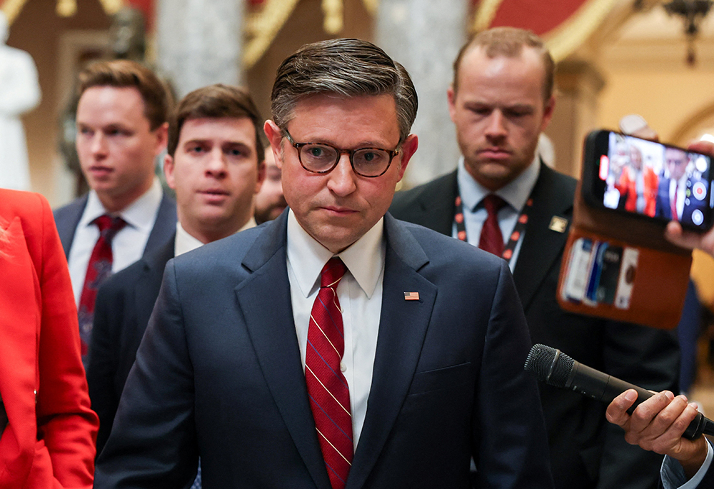 U.S. House Speaker Mike Johnson, R-La., speaks with reporters as the House votes to end the partial government shutdown on Capitol Hill in Washington Feb. 3, 2026. (OSV News/Reuters/Kylie Cooper)