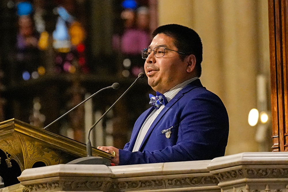 Samuel Jiménez Coreas proclaims the first reading in Spanish during the installation Mass of Archbishop Ronald Hicks as the new archbishop of at St. Patrick's Cathedral in New York City Feb. 6, 2026. (OSV News/Gregory A. Shemitz)