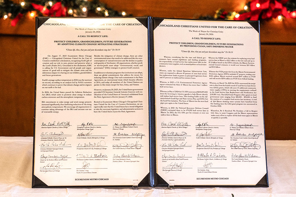 Christian leaders in Chicago gathered Jan. 24, 2026, at St. Gregory the Illuminator Armenian Apostolic Church to hold a prayer service marking the Week of Prayer of Christian Unity. During the service, 14 leaders signed two letters calling for environmental actions. (Deb Winarski)