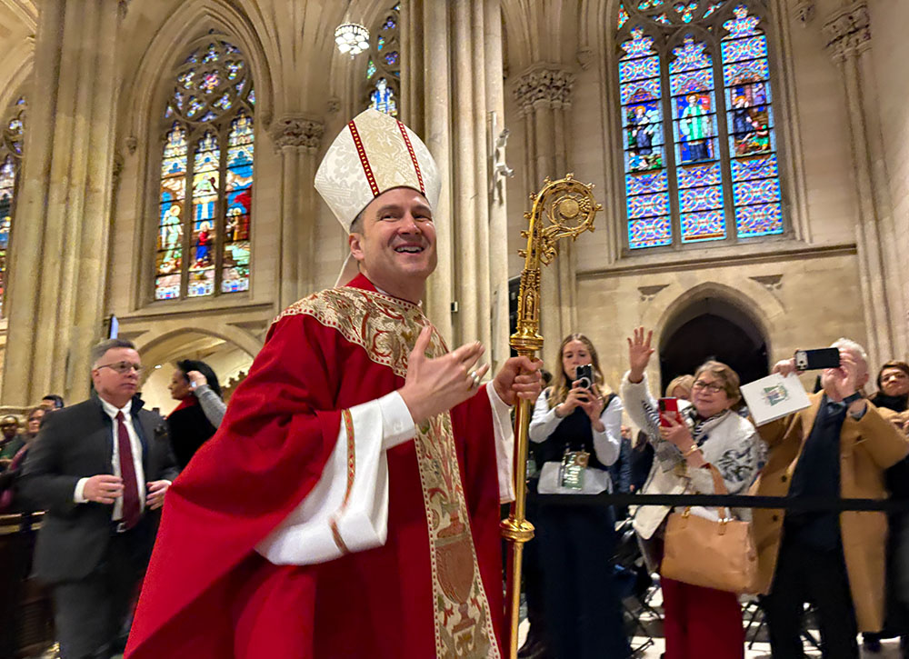 Archbishop Ronald Hicks blesses the congregation Feb. 6, 2026, at the end of the installation Mass as the 11th archbishop of New York at St. Patrick's Cathedral in New York City. (NCR photo/Camillo Barone) 