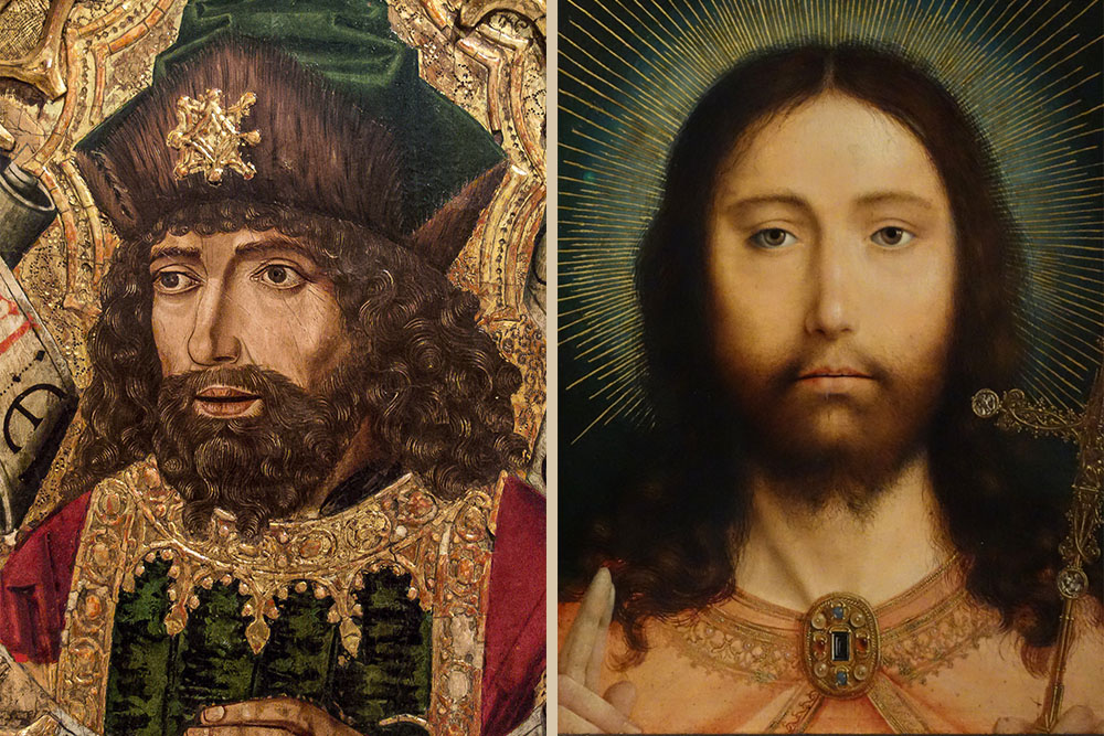 Izquierda: El profeta Joel, representado en una pintura de alrededor de 1481-87 por Martín Bernat y Miguel Ximénez. Derecha: Cristo Salvator Mundi, representado en una pintura de 1505 por Quinten Metsys. (Imágenes: Wikimedia Commons)