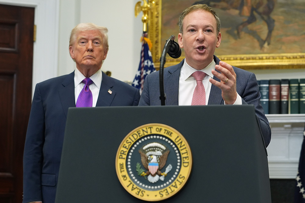 President Donald Trump listens as Environmental Protection Agency Administrator Lee Zeldin announces his agency's elimination of the endangerment finding Feb. 12, 2026, in the Roosevelt Room at the White House in Washington, D.C. (AP/Evan Vucci)