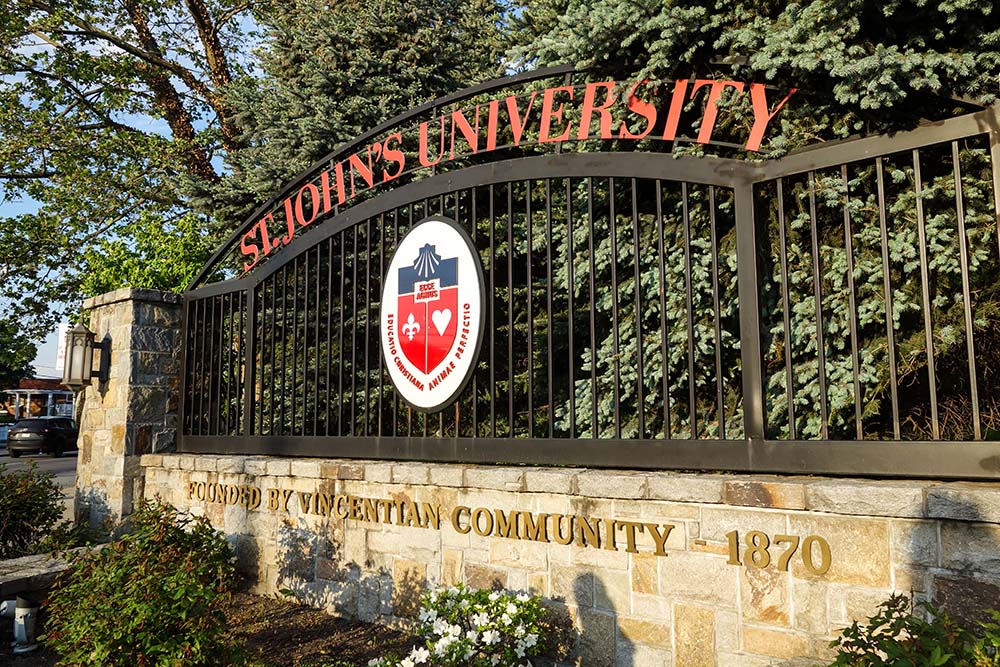 The gate sign at the west end of the St. John's University campus in Queens, New York (Wikimedia Commons/Tdorante10)