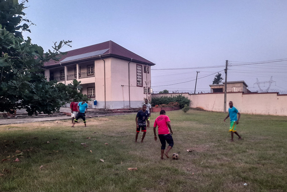 Clients play football at the Mater Christi Human Development and Religious Formation Centre in Amawbia, Nigeria. (John Chukwu)