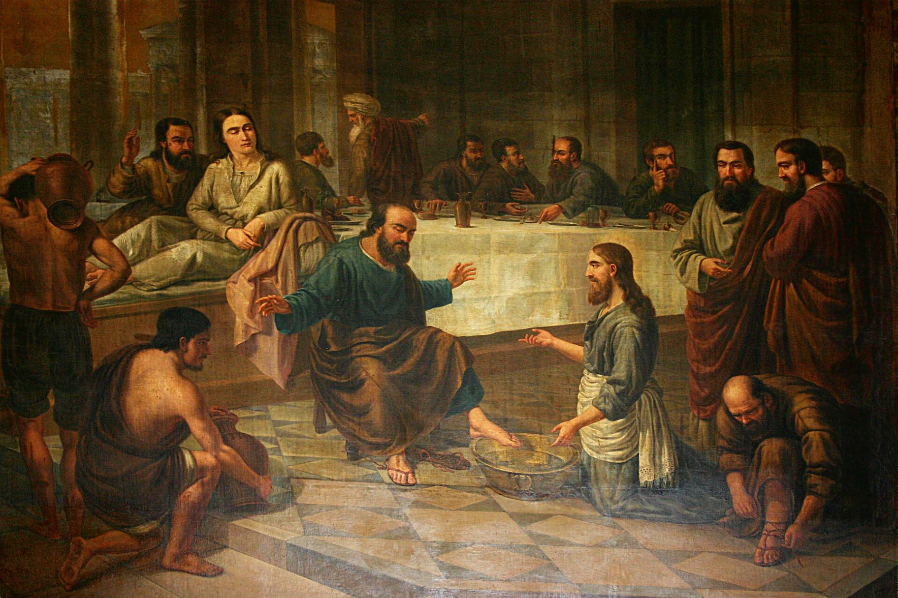 Pintura anónima alusiva al lavatorio de los pies a los discípulos por Jesús, en la basílica de Santa María del Mar, Barcelona. (Foto: José Luiz Bernardes Ribeiro / Wikimedia Commons, CC BY-SA 3.0)