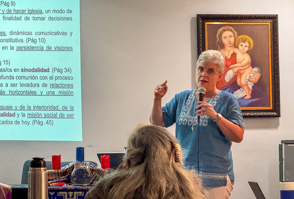 Sr. Daniela Cannavina, a Capuchin Sister of Mother Rubatto, talks about the importance of synodality March 21, 2026, with members of the board of directors of the Confederation of Latin American and Caribbean Religious, gathered in the Dominican Republic. Cannavina said the process of listening, discussion and action inherent in synodality "is the way forward" for the church. (GSR photo/Rhina Guidos)