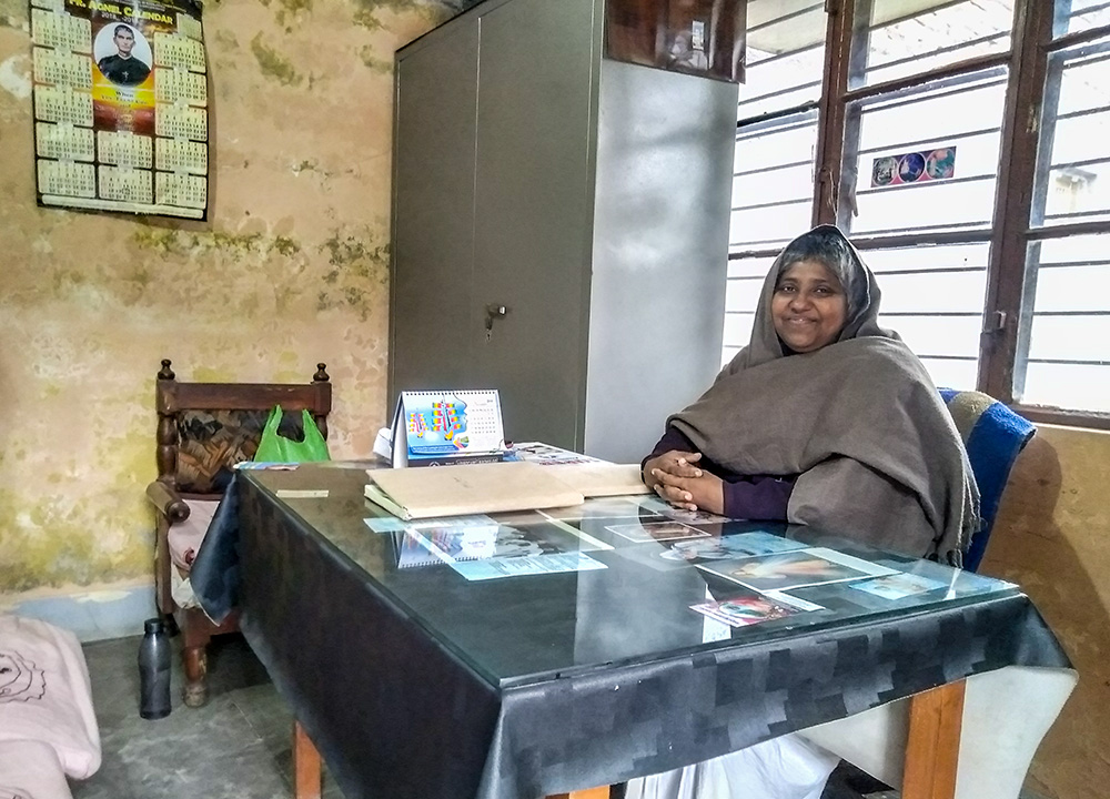 Daughter of the Eucharistic Covenant Sister Jonamma in her office at Paramprasad Ashram, a shelter home for abandoned women in Akhnoor, India. One of two volunteer nuns, she joined the shelter 17 years ago. (Umar Manzoor Shah)