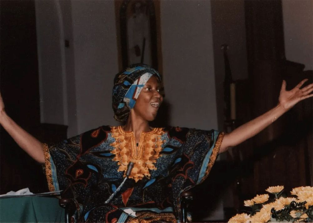 Servant of God Thea Bowman speaks at a church in 1988. (Black Catholic Messenger/Franciscan Sisters of Perpetual Adoration)