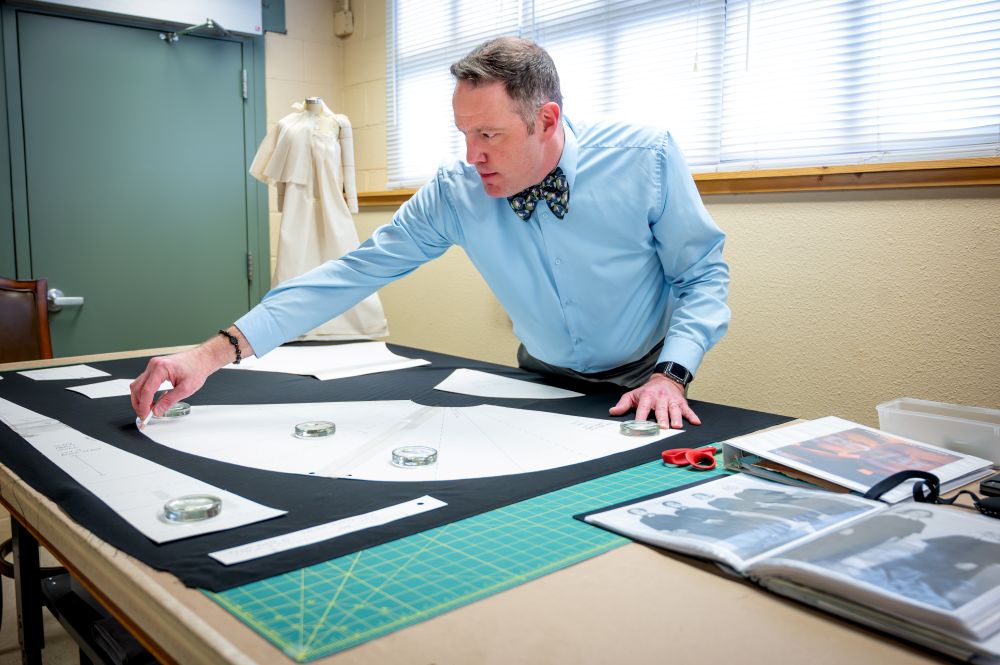 Darrin Pufall Purdy, theater professor at Boise State University, works on a replica of a habit the Sisters of Charity of New York wore in the 1950s. His research led him to advise and design costumes for the Broadway revival of "Doubt: A Parable." (Courtesy of Darrin Pufall Purdy/Priscilla Grover) 