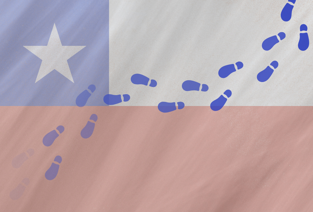 Bandera chilena con huellas que la atraviesan. (Gráfico: GSR/Olivia Bardo)