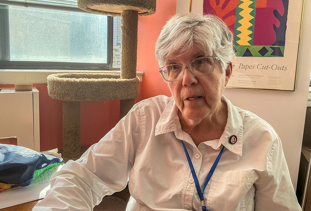 Dominican Sr. Carol Gilbert, longtime anti-nuclear activist, speaks during an interview. (GSR photo/Chris Herlinger)