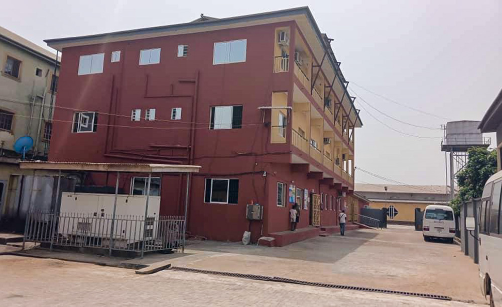 The building housing St. Teresa Clinic, where Sisters of the Medical Missionaries of Mary provide preventive and curative services, with special attention to HIV and tuberculosis care, for clients in Lagos, Nigeria (Courtesy of Gladys Dimaku)