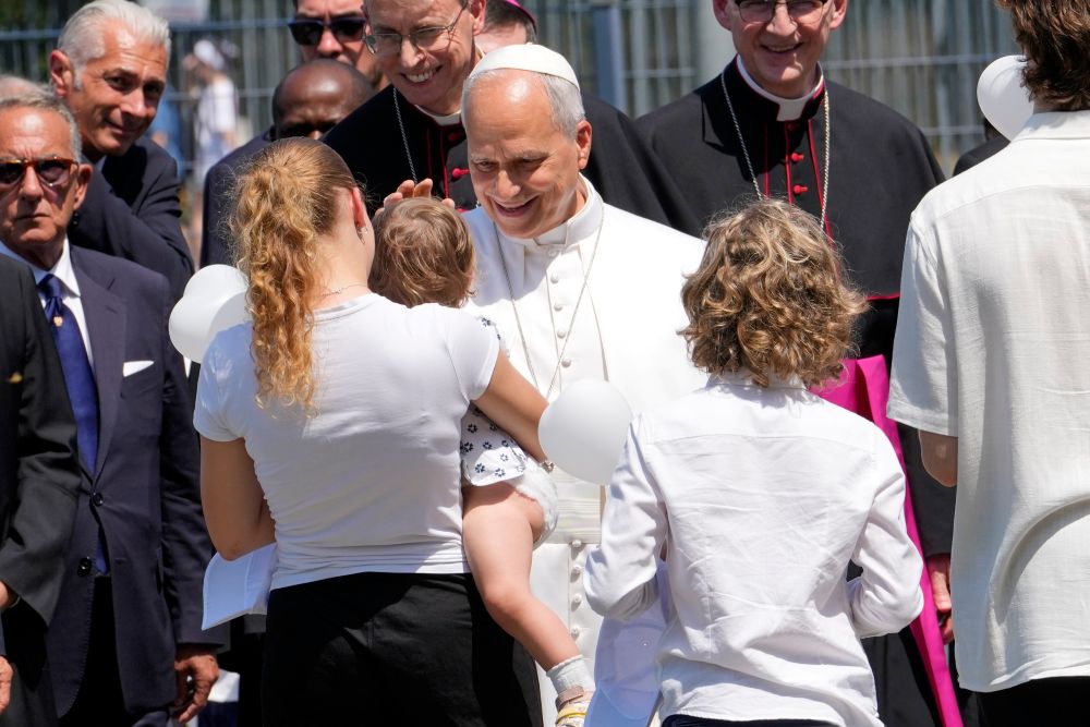 Pope Leo XIV is greeted as he arrives at Pavia, northern Italy, June 20, 2026. (AP/Luca Bruno)