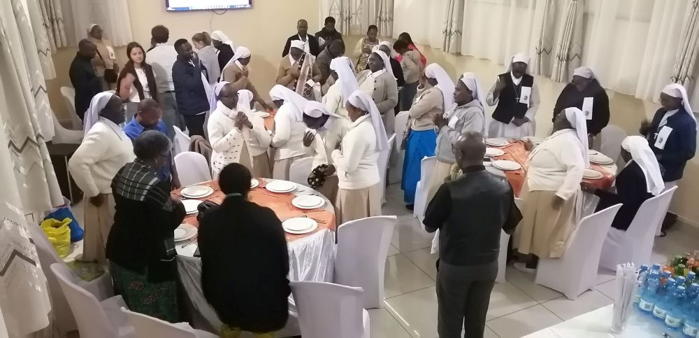 Sr. Josephine Kwenga greets people during an event at the formation house of the Sisters of St. Joseph of Tarbes in Kenya. (Courtesy of Josephine Kwenga)