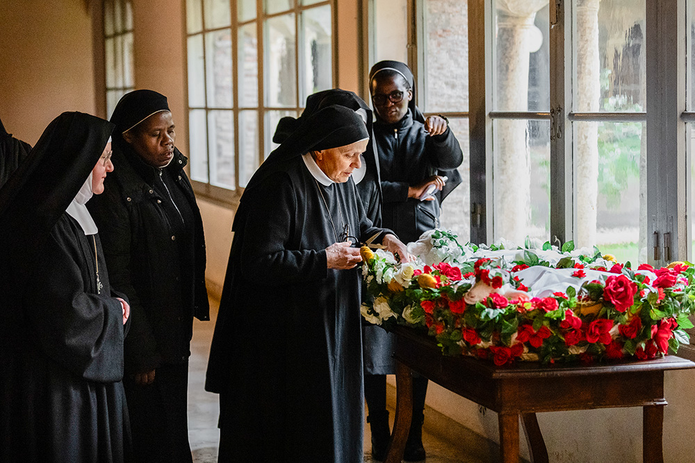 The new Italian documentary film "Agnus Dei" follows the lives of the Benedictine nuns of the monastery of St. Cecilia in Trastevere, Rome, seen here in preparation for the blessing of two lambs whose wool will be used in the creation of vestments known as pallia. (Riccardo Ghilardi)