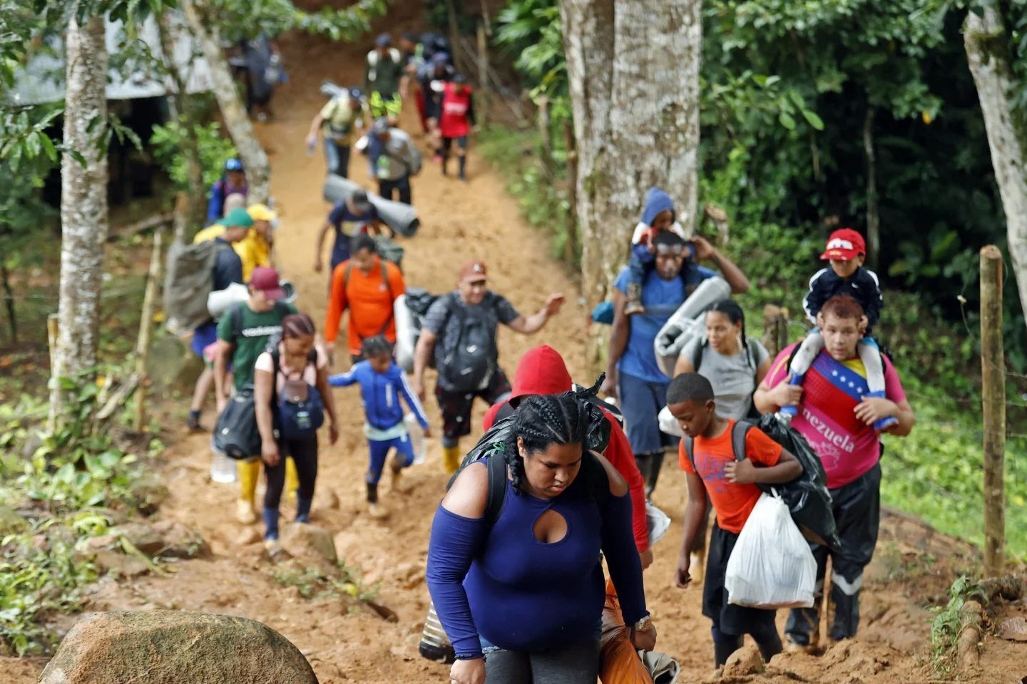 Migrantes cruzando la selva del Darién. (Foto: EFE, vía cortesía Vida Nueva Digital España)