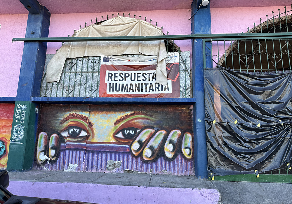 The entrance to the Cobina Posada del Migrante Shelter in Mexicali, Mexico, where the nonprofit Border Compassion provides crucial supplies and additional services to migrants. (Courtesy of Border Compassion)