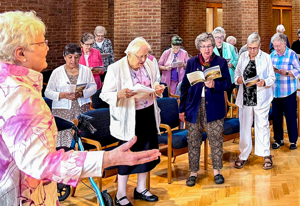 At the motherhouse of the Dominican Sisters of Peace in Columbus, Ohio, jubilarians renew their vows on June 7, 2026, at a gathering to celebrate their milestone anniversaries of religious life, ranging from 50 to 80 years. (Courtesy of Ana Gonzalez)