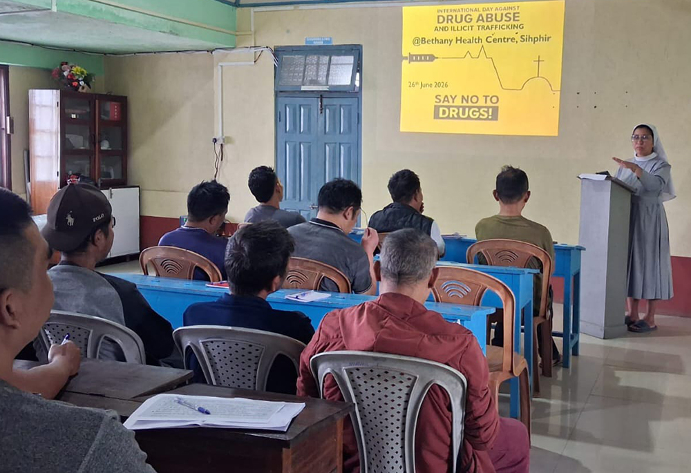 Bethany Sr. Irene Theresa teaches a session on the science of addiction at the Bethany Centre for Health and Rehabilitation on June 26, 2026, in Aizawl, northeastern India. (Courtesy of Irene Theresa)