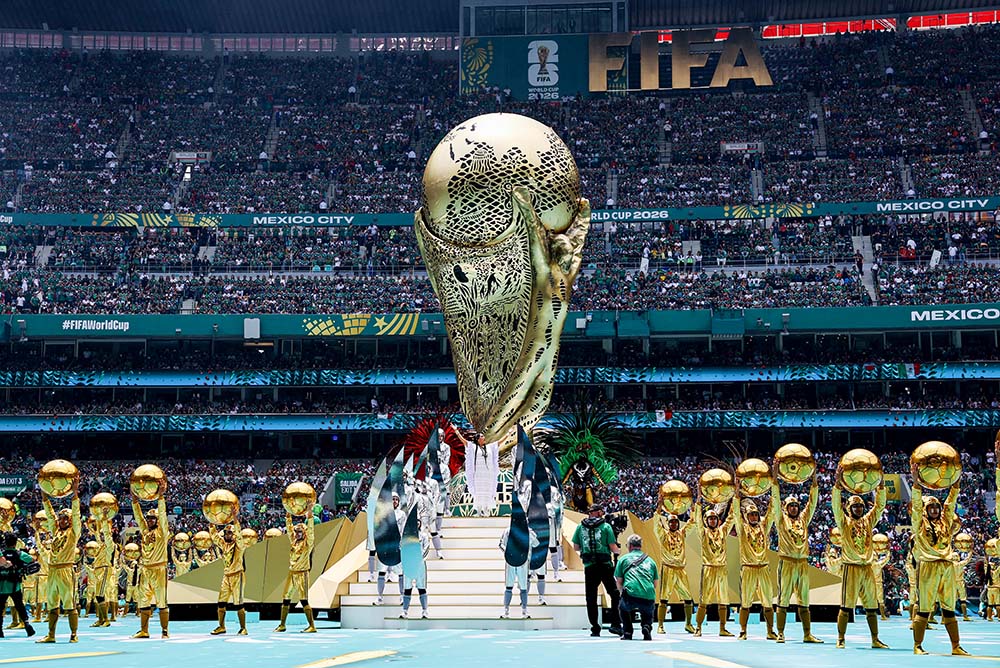 Performers are seen at Estadio Azteca, renamed Mexico City Stadium for the FIFA World Cup, during the opening ceremony June 11, 2026, before the match between Mexico and South Africa. (OSV News/Reuters/Kai Pfaffenbach)