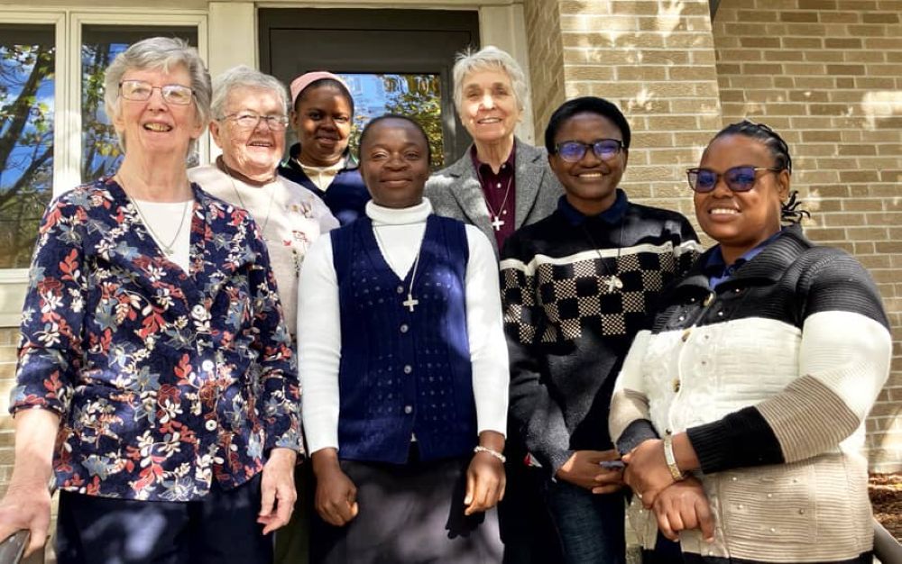 From left, Srs. Carol Regan, Ann Karnen, Eugenia Mshana, Shallotte Kum, Paula Coelho, Veronique Metiendjo and Scolastica Mhea gather during the Holy Union Sisters' October 2025 Enrichment Program, celebrating faith, community and the bicentennial of the congregation's founding. (Courtesy of Mary Lou Simcoe)