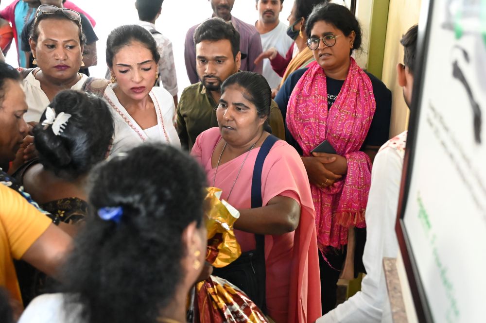 Sr. Sherly Thomas distributes dry ration kits during an outreach initiative for members of the LGBTQIA+ community in Bangalore, India. The effort offered practical support while creating a space of accompaniment, respect and recognition of human dignity. (Courtesy of Sherly Thomas)