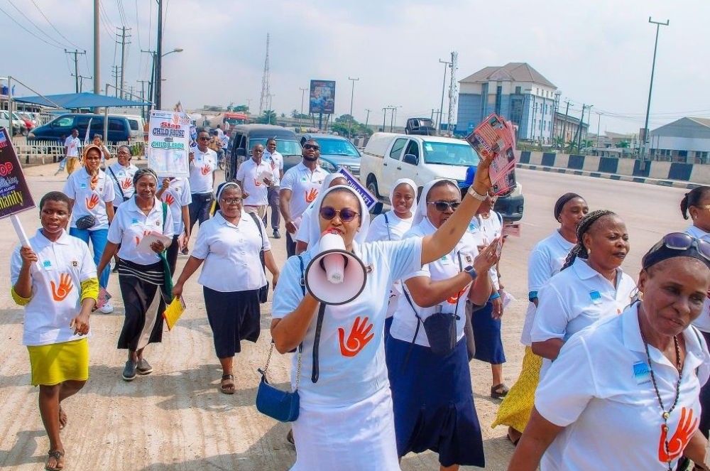 Public demonstrations led by sisters are part of Talitha Kum's education and public awareness efforts. The sister-led anti-trafficking network operates in 113 countries. (Courtesy of Talitha Kum)
